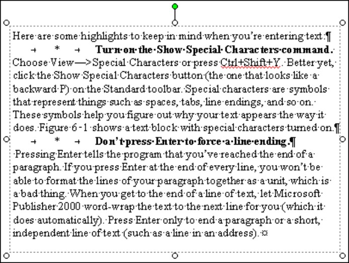 Figure 6-1: Special characters in text boxes help you follow what’s going on.